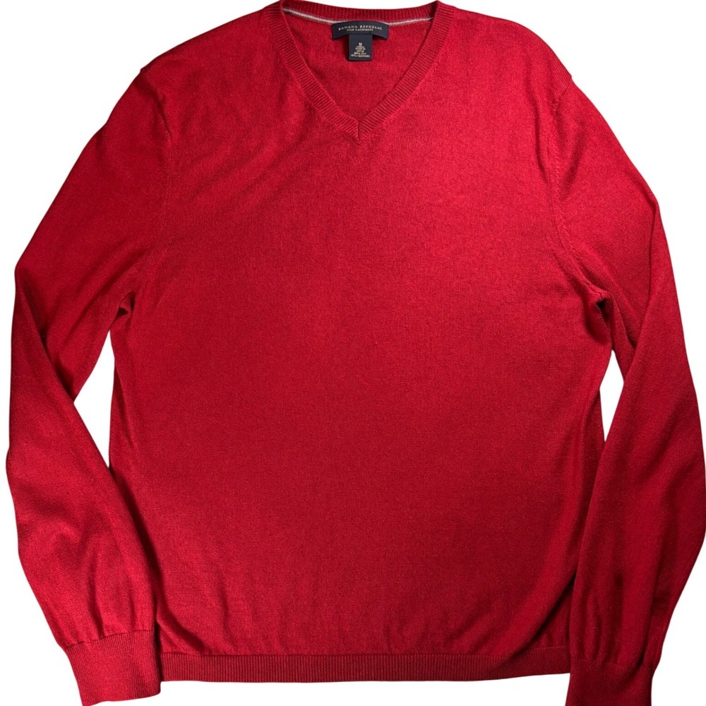 Banana Republic Mens Red Silk Cashmere Blend V-Neck‎ Sweater Size M